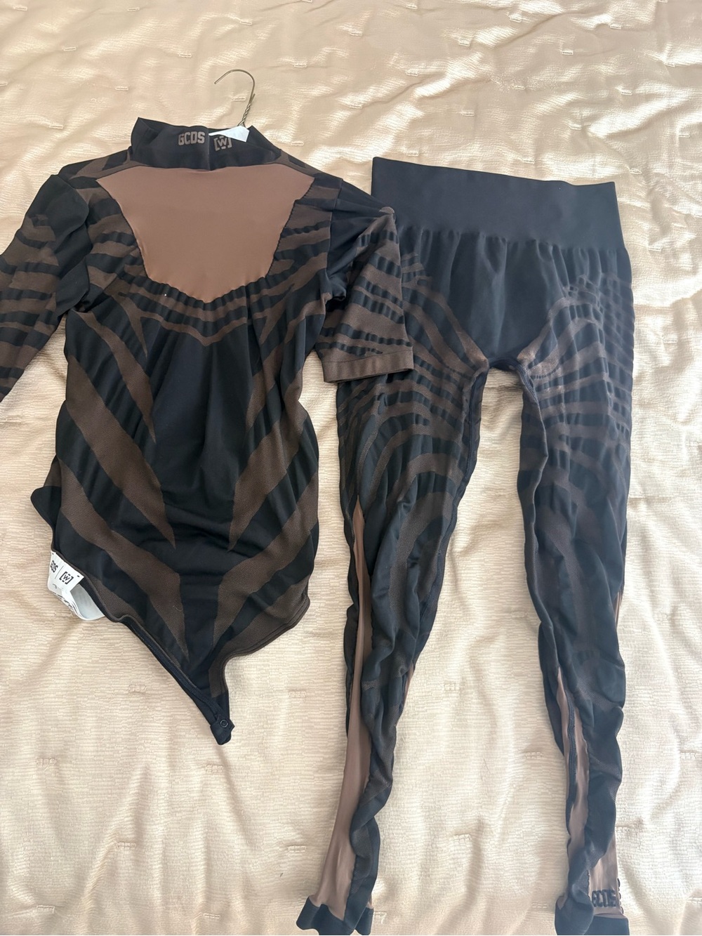 Wolford Black and Brown Patterned Bodysuit & Leggings Set